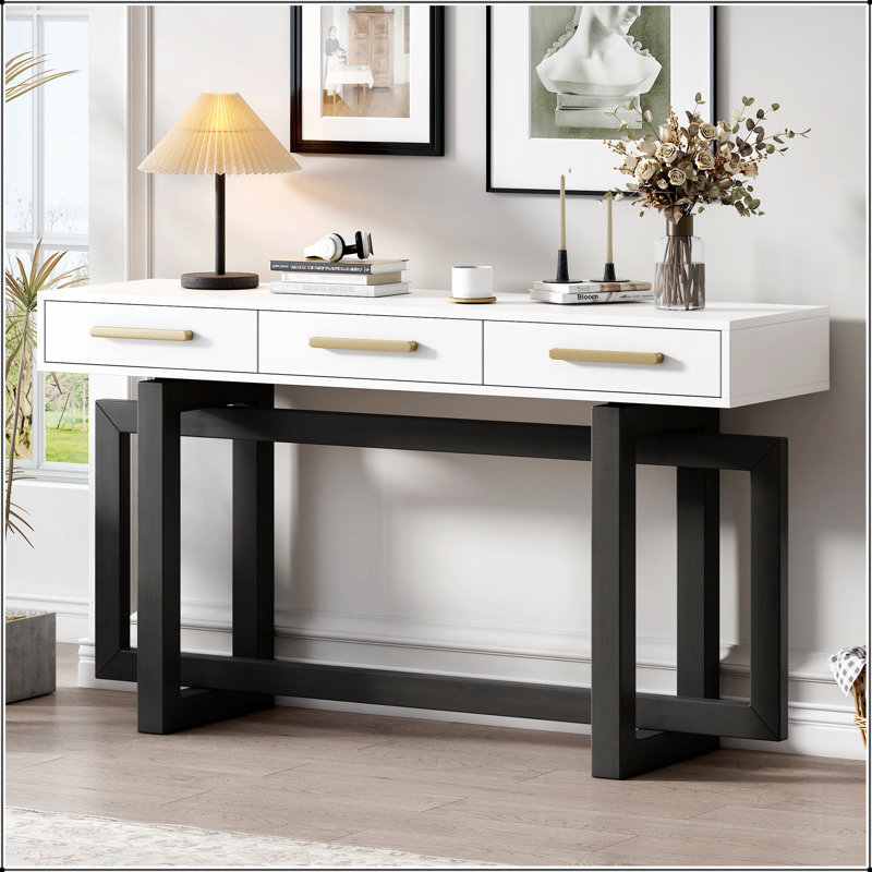 Console élégante avec trois tiroirs, table d'entrée très longue pour vestibule, couloir, salon, vestibule, couloir