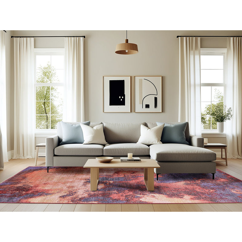 Tapis 100% Mid-Century moderne lavable à la machine 2089, Rectangle 6 pi x 9 pi