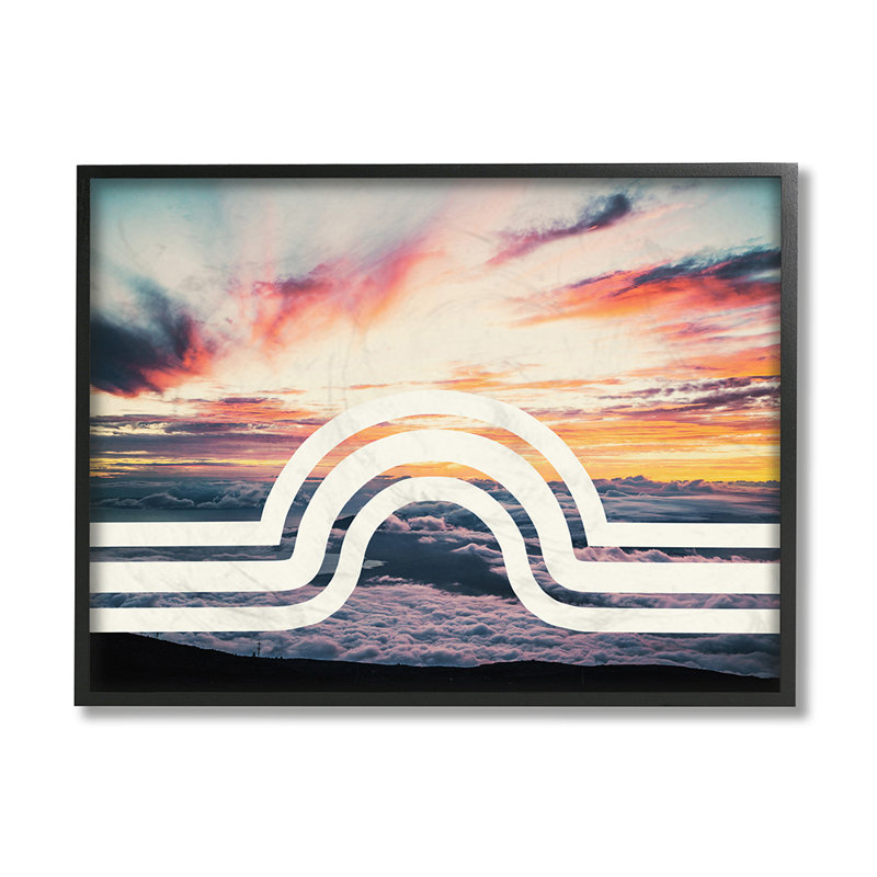 « AC-721 Sunset Cloud Landscape »-impression d’art graphique, H 16 po x l 20 po x 1,5 po, Giclée encadrée noir minuit