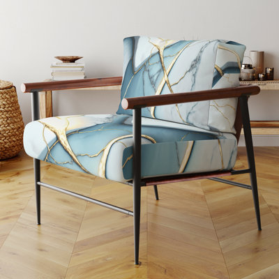 Abstract Geode White II - Upholstered Modern Arm Chair, Marble Abstract Accent Chair