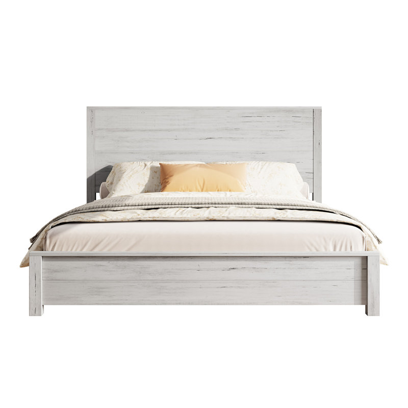 Solid Wood Platform Bed, Rustic Bed Frame With 51.2" Tall Slatted Headboard, Wooden Slats & Metal Support, No Box Spring Needed/noise Free