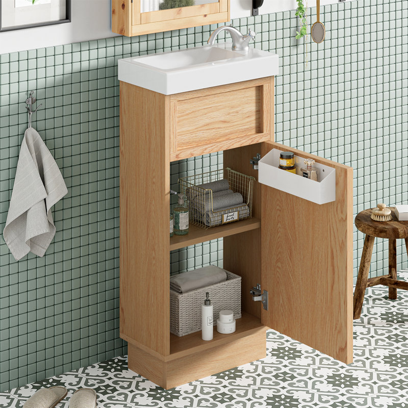 16" Bathroom Single Vanity with Resin Sink, Soft-Close Cabinet and Plastic Shelf