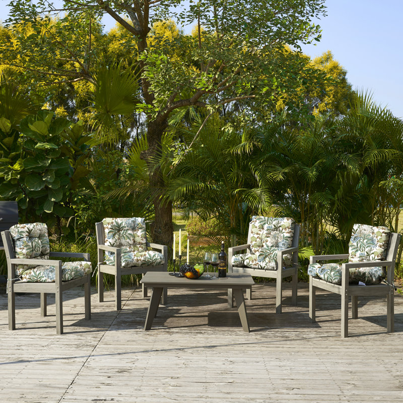  Outdoor Chair Cushions Set Of 4,40"X20"X4",Low Backtufted Thick Outdoor Wicker Lawn Seat Cushion With Ties For Patio Furniture,Floral