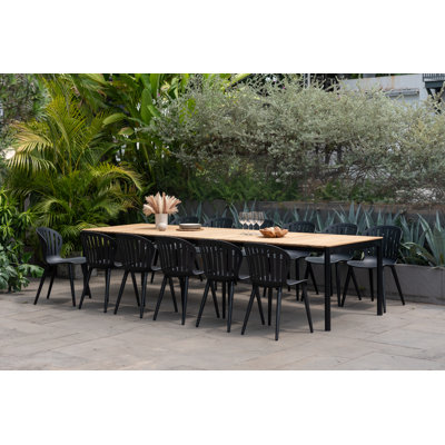 Ensemble de salle à manger rectangulaire extensible 13 pièces Carliegh | 100% bois de teck certifié FSC | Ensemble de meubles idéal pour l'extérieur