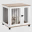 La cage pour chien conçue comme meuble, servant de table d'appoint et de chenil d'intérieur, sert de table de bout avec une porte verrouillable pour les petits et moyens chiens, avec une finition en noyer brun