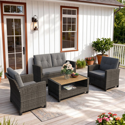 4-Person Rattan Patio Furniture Set, Outdoor Conversation Set With Cushions For Seating