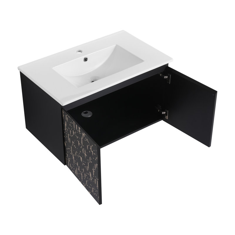 Meuble-lavabo mural sophistiqué avec lavabo en céramique de qualité supérieure et armoire élégante
