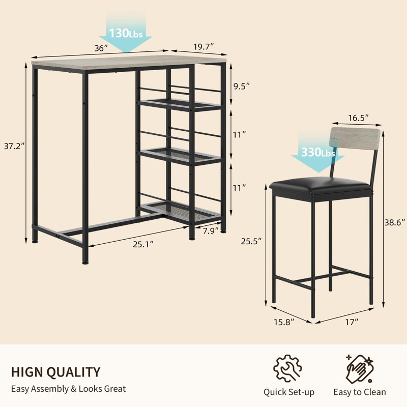 Dining Set, Gray / Black, Gray, Gray