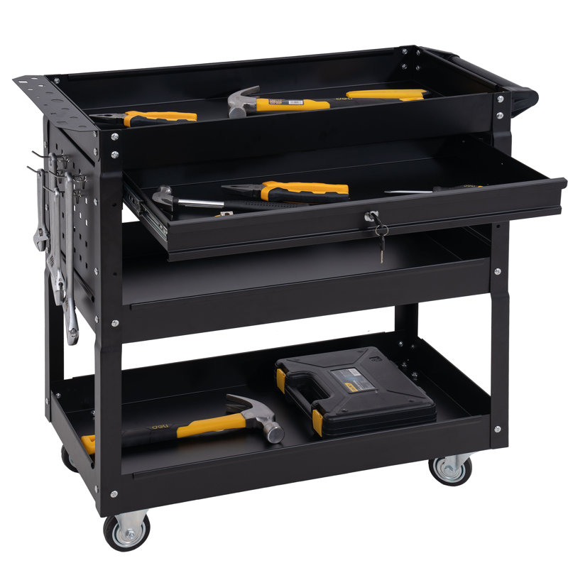One Drawer Steel Combination Rolling Tool Chest Set, Black