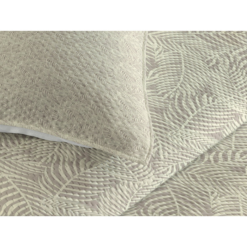Polyester Coverlet, King Bedspread + 2 Shams, Peach/Off White Damask