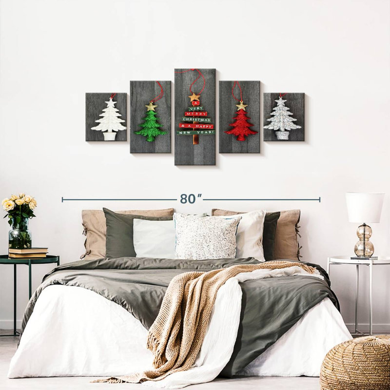 Hanging Christmas Trees - Ensemble de 5 toiles tendues, H 68 po x l 30 po x P 1,25 po