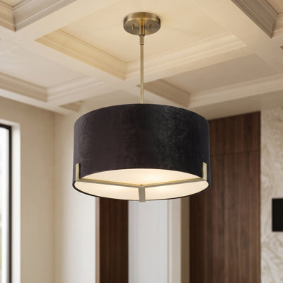 Morrison 20" Round Antique Brass 3-Light Drum Pendant with Black Linen Shade