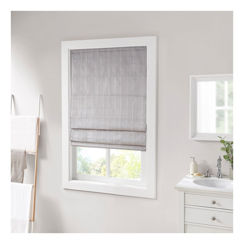Store romain occultant sans cordon, motif vannerie, gris, 162,5 cm de longueur x 84 cm de largeur, tissu polyester avec doublure thermique en mousse