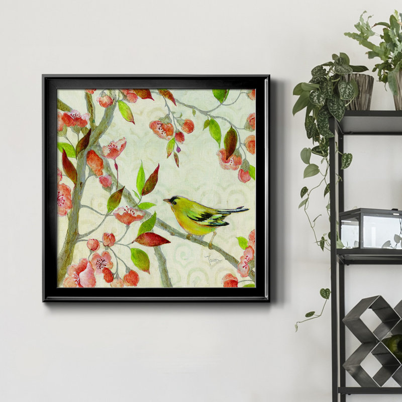 Chanson du printemps, soirée dorée - Peinture sur toile encadrée, Cadre noir, H 30,5 po x l 30,5 po x P 1,5 po