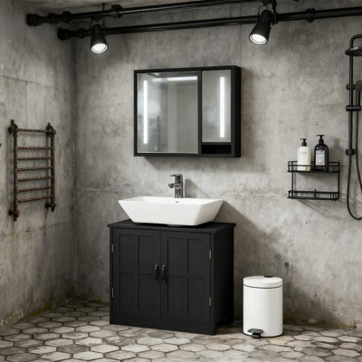 Meuble-lavabo de salle de bain, meuble-lavabo piédestal avec tablette réglable, noir