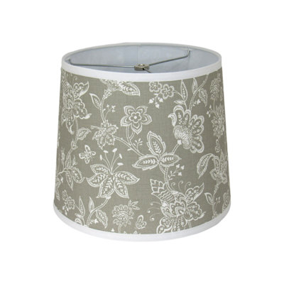 Neutral Floral Drum Lamp Shade – Gray And White Botanical Print With Spider Washer Fitting For Table Or Floor Lamps