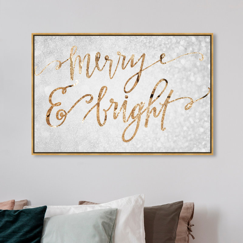 «Merry and Bright», reproduction d'art textuel sur toile tendue, L 54 po x H 36 po, Cadre doré