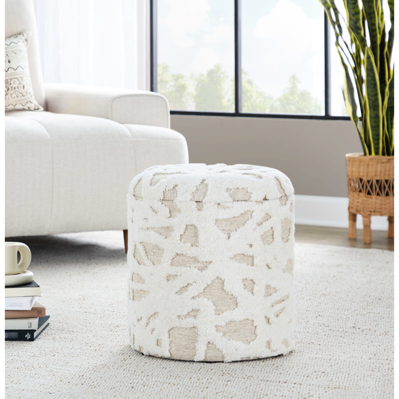 Laine beige 18 po avec style texturé à poils longs, couvercle amovible pour le rangement, limite de poids de 250 lb, rangement polyvalent 18 po sans assemblage, couvercle, capacité, utilisation à l'intérieur