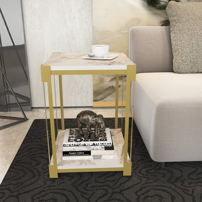 Table de bout avec rangement Frame, Or