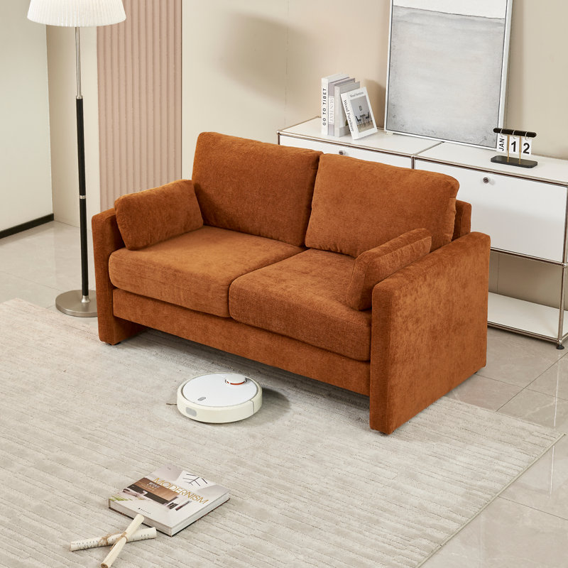 Canapé 58,66 po à 2 places en tissu tricoté haut avec coussins décoratifs - Structure en bois massif Capacité de 600 lb pour les salons, les appartements et les bureaux