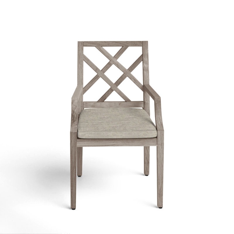 Haley Patio Dining Armchair with Cushions, Oyster Teak, Dove Sunbrella® Linen, Welt