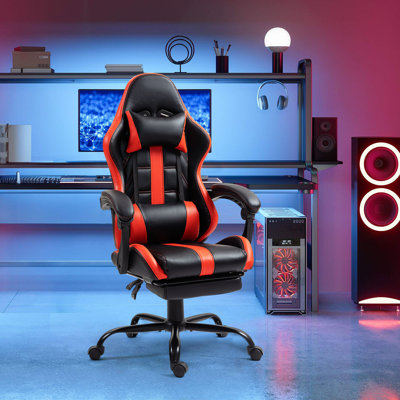 Fauteuil de jeu en polyuréthane avec repose-pieds et support lombaire à massage