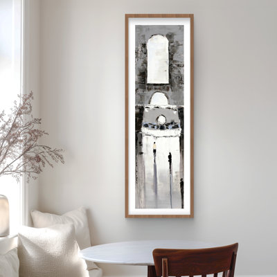 Gray Building with Passersby - Woman Bedroom Framed Print