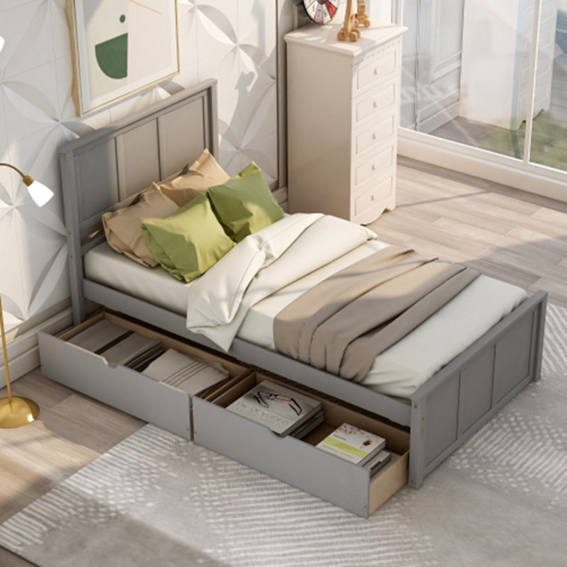 Lit plateforme simple avec 2 tiroirs, Gris