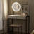 Small White And Black Vanity Desk With LED Mirror, 3 Lighting Modes, Power Outlet, Storage Drawer, Open Shelves And Cushioned Stool For Bedroom Makeup Table Set-793533310