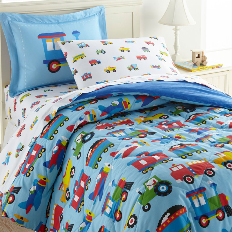 Ensemble de literie pour lit simple 5 pièces Wildkin - édredon, draps et taie d'oreiller 100% coton