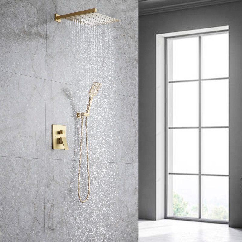 Système de douche complet à pression équilibrée avec valve brute, Doré mat