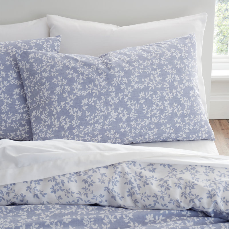 Shadow Leaves 200 Thread Count Cotton Duvet Cover Set, Blue, Double Duvet Cover + 2 Standard Pillowcases