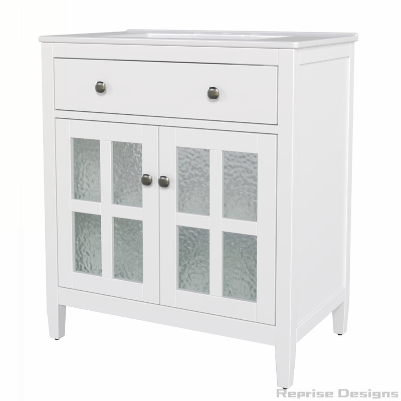 30" Bathroom vanity with Ceramic Sink, Adjustable Shelf and Tip-Out Tray, White