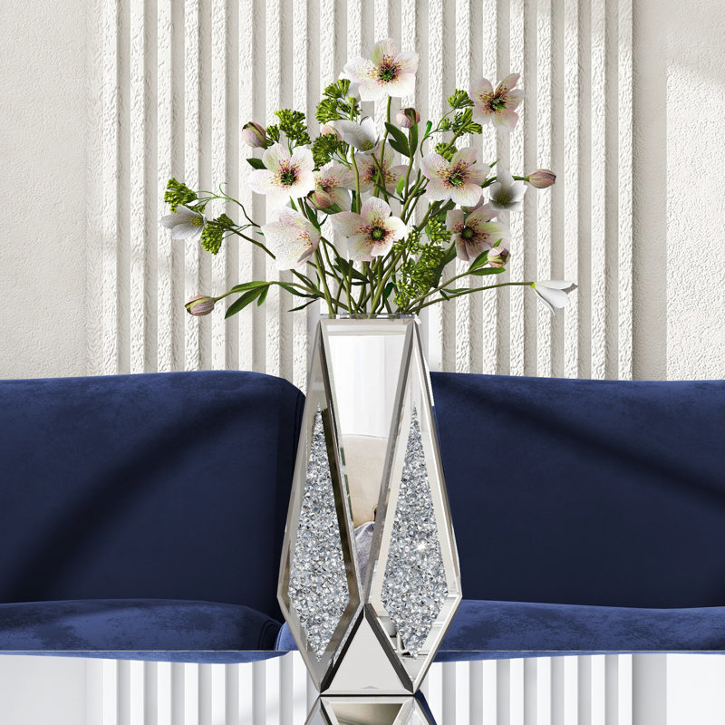 Cerrie 12" Handmade Glass Table Vase Crushed Diamond Inlay Home Decor Modern Contemporary Glam Stylish
