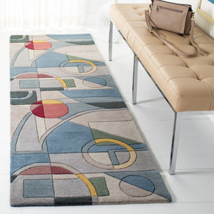 Charbonneau Abstract Handmade Tufted Wool Blue Area Rug