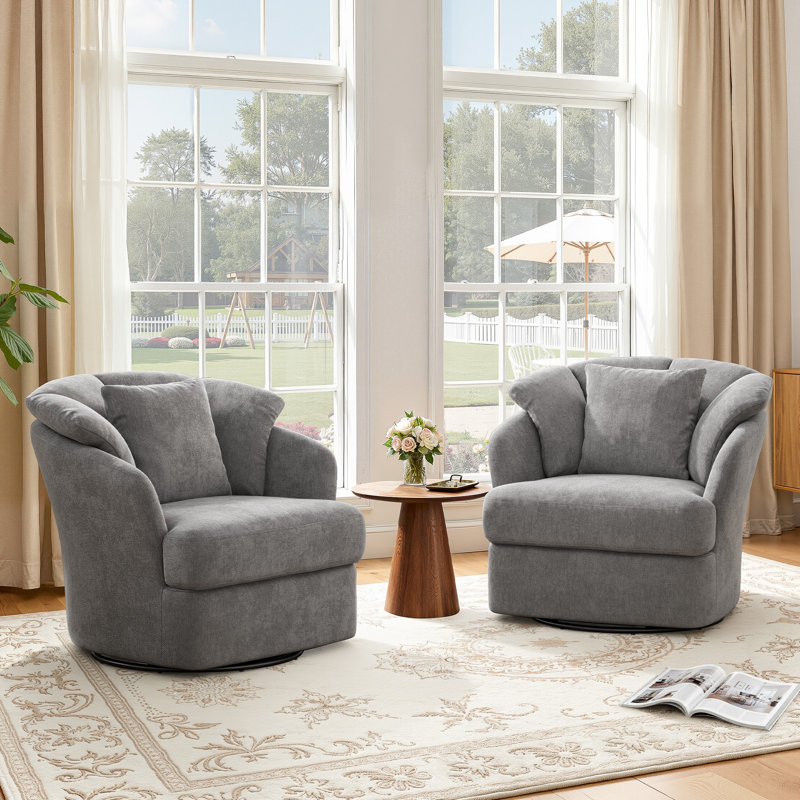 Chaises demi-tonneau en métal et chaises en demi-tonneau pivotantes avec accoudoirs rembourrés, Gris