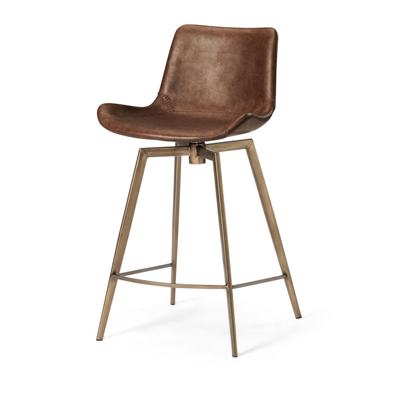 Maven Lane Victor Stool with Vegan Leather Upholstery - Cocoa Brown Seat/Antiqued Brass Frame, Counter Stool (25.9" Seat Height)
