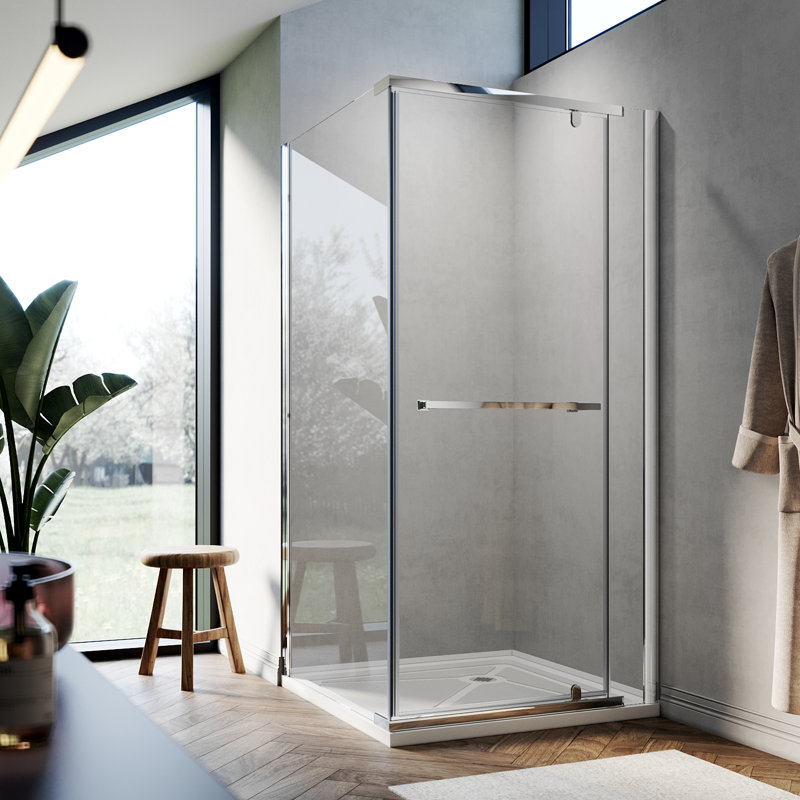 Cabine de douche à charnière carrée l 36 po x P 36 po x H 72 po avec demi-cadre en verre trempé transparent 1/4 po