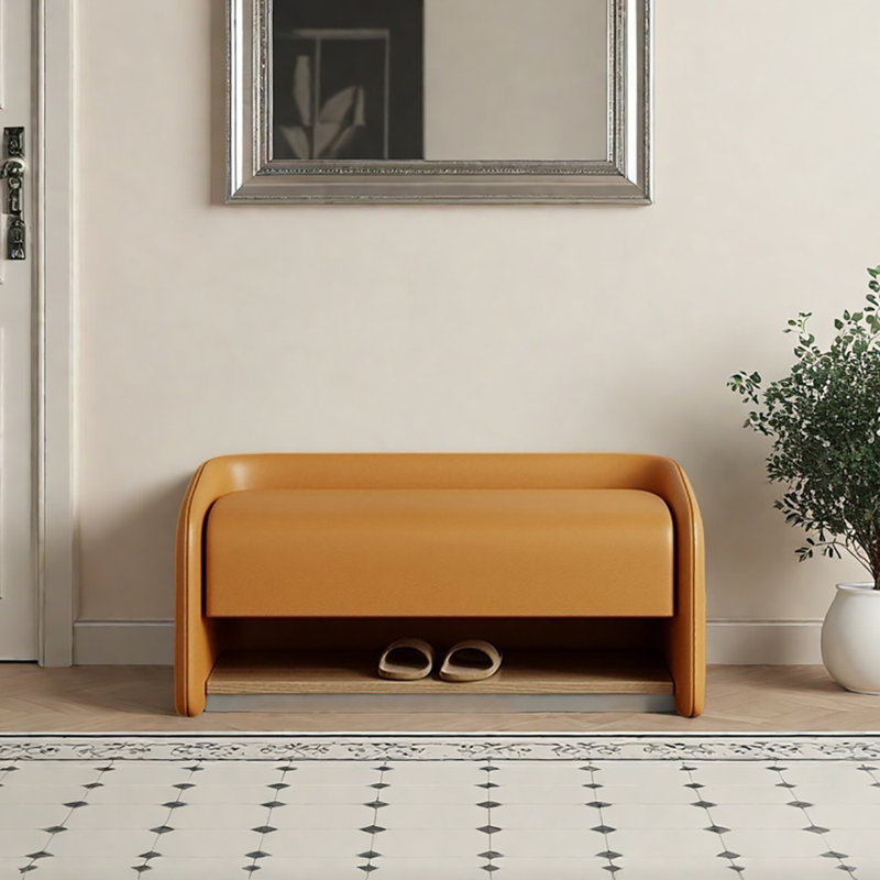 31.5in Shoe Changing Stool Shoe Storage Stool, Orange