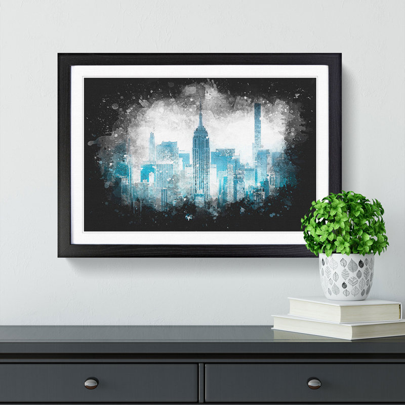 Manhattan New York Skyline - Picture Frame Graphic Art Print, 33cm H x 45cm W x 2cm D, Black Framed