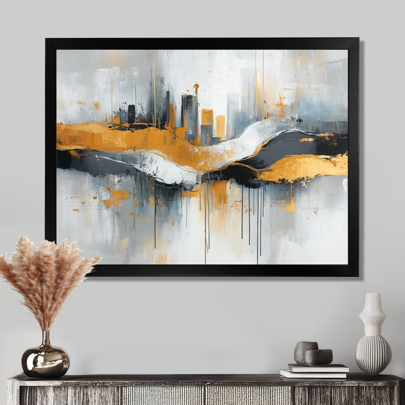 «Bold Minimalisme Cityscape Horizion I», art mural paysage urbain, Noir, H 12 po x l 20 po, Cadre de photo unique