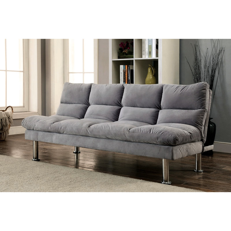 Futon gris avec microfibre et pieds contemporains, convertible en lit pour un support supplémentaire pour la décoration de la maison, l 67 po x l 31 po