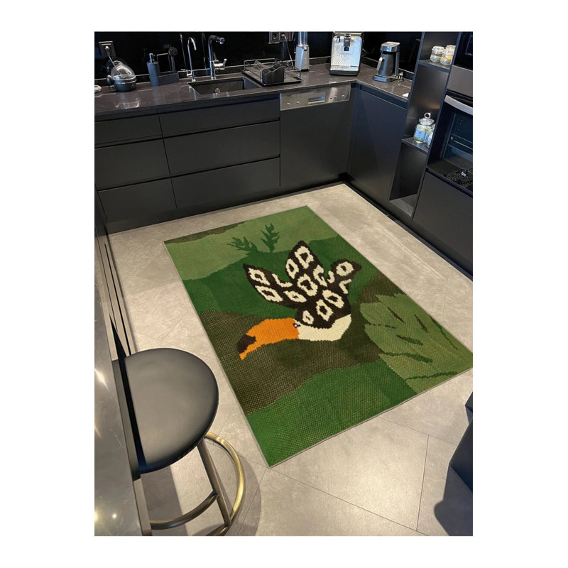 Tapis créatif à motif d'oiseaux verts, Rectangle 2 pi 4 po x 4 pi