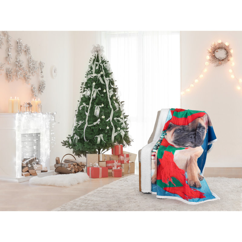 Reversible Knitted Sherpa Christmas Throw Blanket for Kids