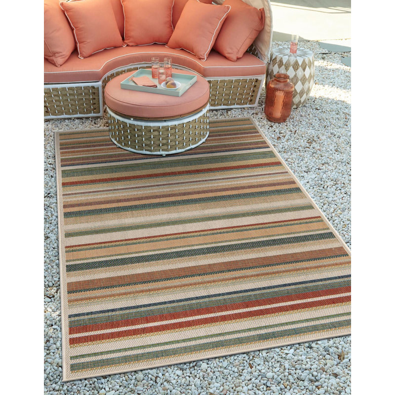 Dimesford Striped Patio Area Rug, Rectangle 2' x 2'11"
