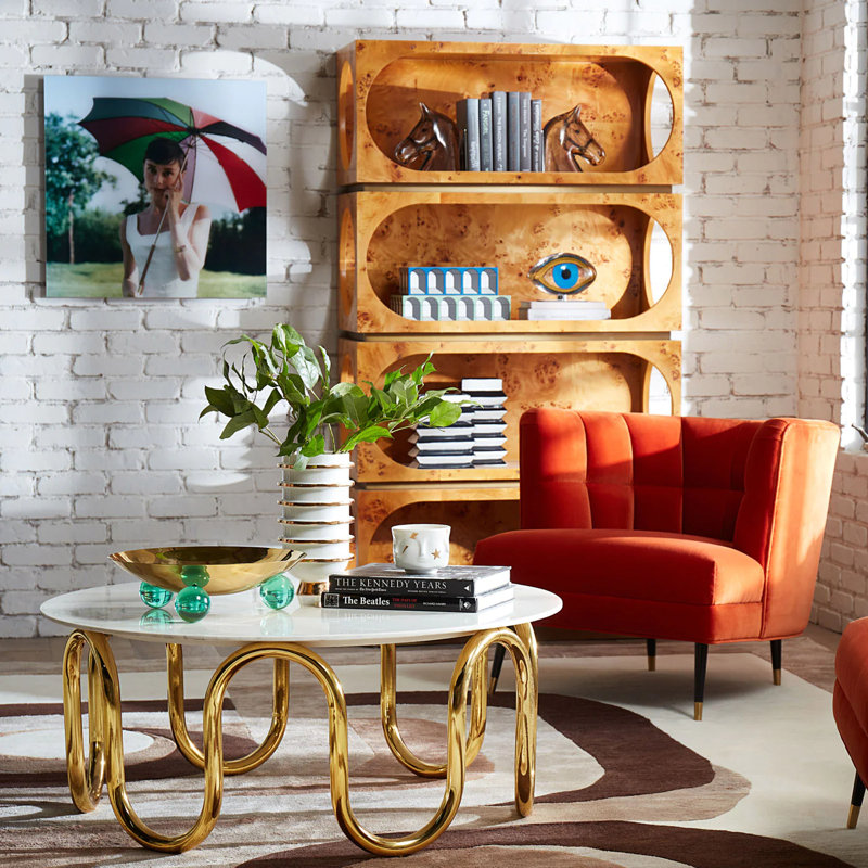 Draper Orange Velvet Barrel Chair with Metal Legs