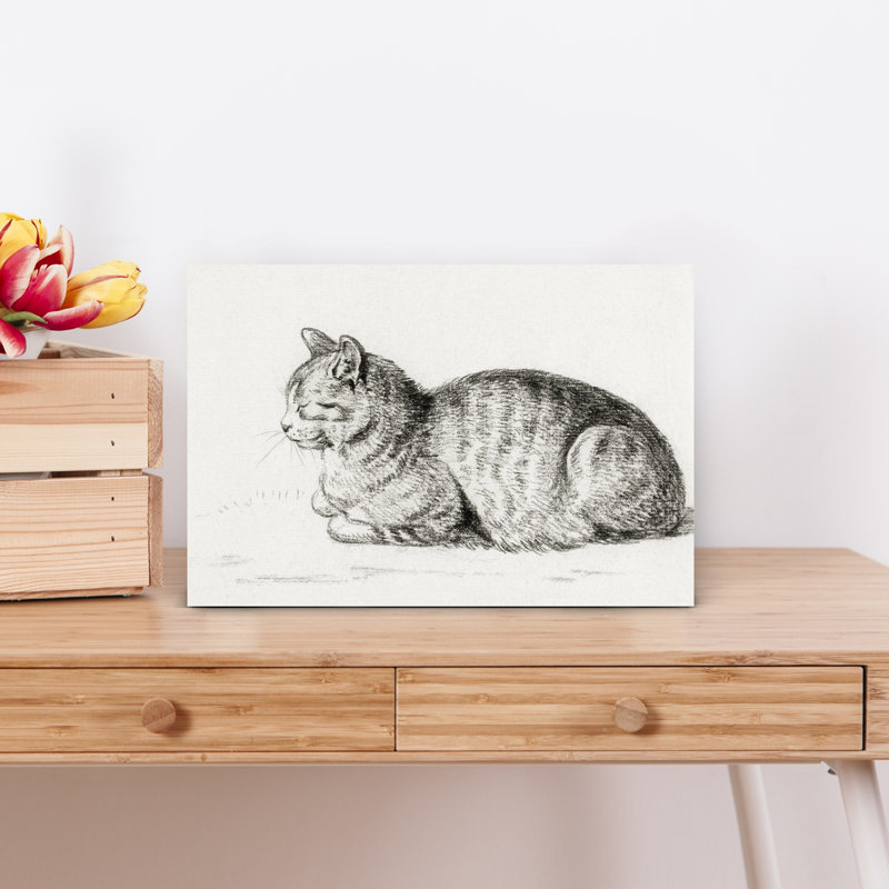 Chat couché, rétro, rétro, art mural, H 18 po x l 12 po