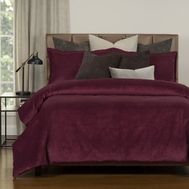 Matte Velvet Set with Duvet Cover & Insert Set by Siscovers, King Duvet Cover + 9 Additional Pieces, Wine