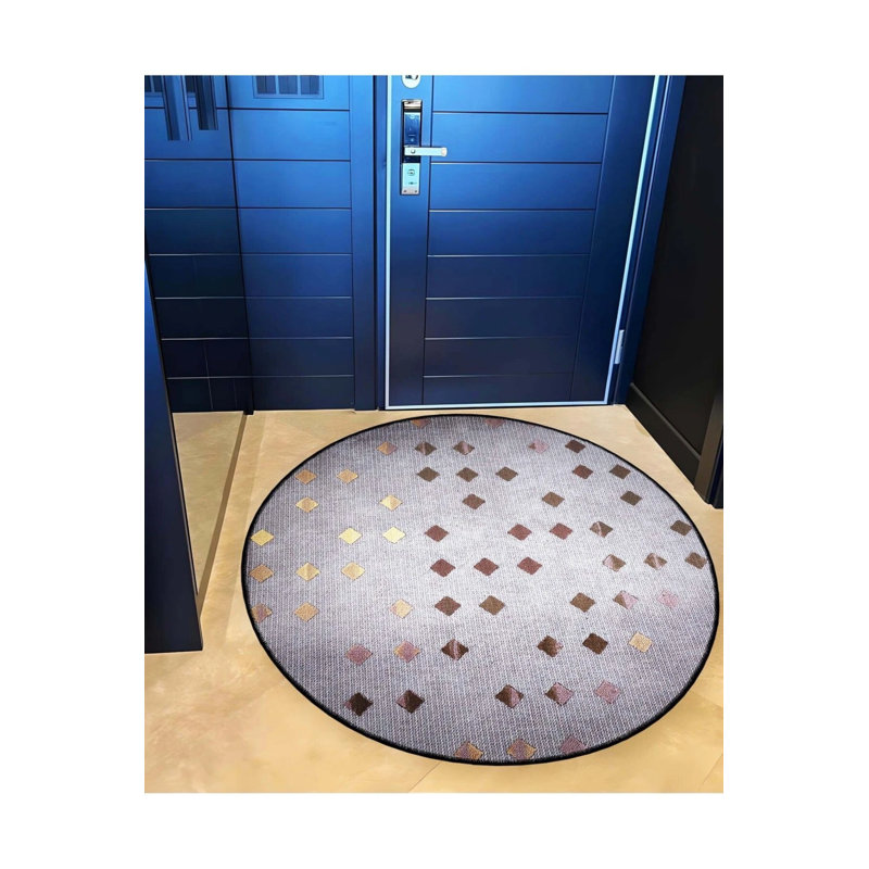 Light Gray Base Square Shapes Woven Base Decorative Carpet, Round 3'4"
