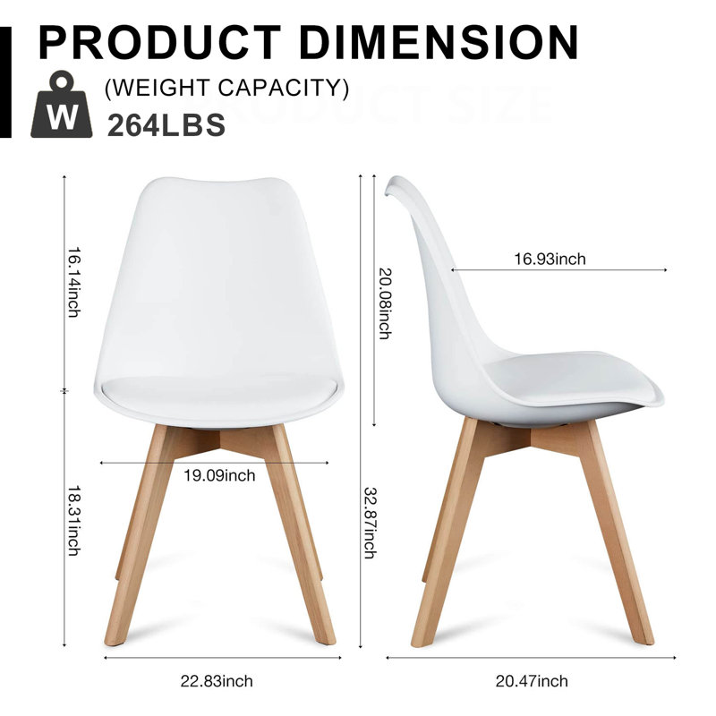 Dining Chairs Set Of 4 Kitchen Mid-Century Modern Chairs With Wood Legs And PU Leather Cushion For Living Room Bedroom Outdoor Lounge